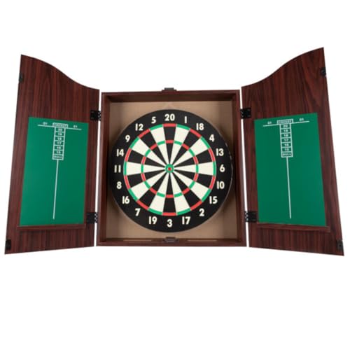 Dart Board Cabinet Set with 18-inch Dartboard, 6 Steel-Tip Darts, and Chalkboard Scoring for Game Rooms, Man Caves, and Home Bars by Trademark Poker