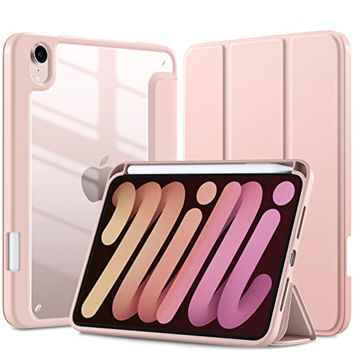 Mastten for iPad mini 7 Case A17 Pro, for iPad mini 7th/6th Generation Case 2024/2021 8.3 Inch with Pencil Holder, Hybrid Slim Clear Back Shell Cover Kids, Auto Wake/Sleep, Rose Pink