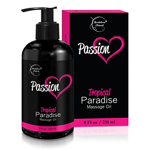 Passion Sensual Massage Oil for Date Night | 100% Natural Body Oil for Couples with Jojoba & Almond | Aromatherapy & Relaxing Massage Therapy | Perfect Glide & Smooth Skin | Tropical Paradise Scent
