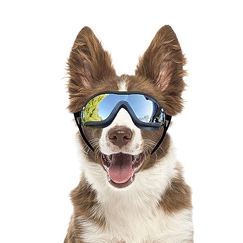 Billionchains Dog Goggles Dog Sunglasses for Medium to Large Breed Anti-UV Eye Protection with Adjustable Straps- Silver