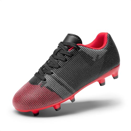 DREAM PAIRS Boys Girls Soccer Cleats Youth Firm Groud Athletic Outdoor Trainning Football Shoes for Little/Big Kid,Size 3 Little Kid,Black/Red,SDSO224K