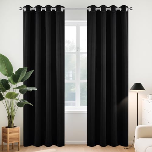 Joydeco Blackout Curtains for Bedroom 84 Inch - Black Out Curtains with Grommets Thermal Insulated Room Darkening Light Blocking, Noise Reducing & Wrinkle-Free Drapes for Living Room Windows, 2 Panels