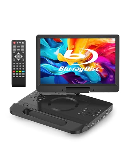FANGOR 13.3 Inch Portable Bluray DVD Player with 12 Inch HD Swivel Screen, 5 Hours Rechargeable Battery and Remote Control, HDMI Out/AV in, USB/SD Card, Last Memory