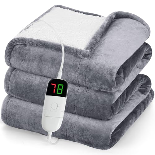 greenoak Heated Blanket Electric Throw 50'X60', Heating Blanket with 10 Heat Levels 8 Hours Auto-Off Overheat Protection, Fall & Winter Lap Office Chair Blanket Dorm Room, Grandma Gift,ETL Misty Grey