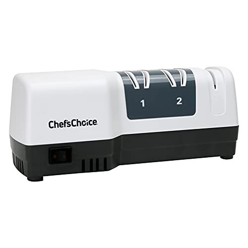 Chef’sChoice Hybrid Knife Sharpeners for 20-Degree Straight and Serrated Knives Combines Electric and Manual Sharpening With 100-Percent Diamond Abrasives And Precision Angle Guides, 3-Stage, White