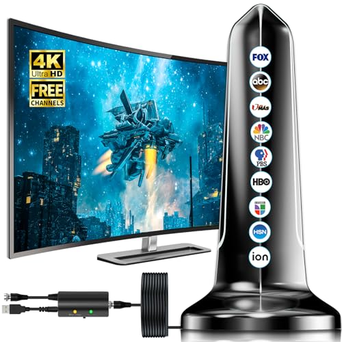 2025 Digital Antenna for Smart TV,1900+ Miles Range TV Antenna Indoor/Outdoor, Antennas for Local Channels with Amplifier Support 4K 1080p HDTVs-Thick Coaxial Cable