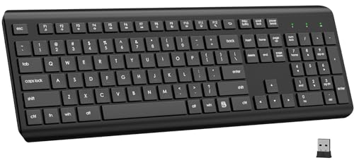 EDJO Wireless Keyboard, 2.4G Full-Sized Cordless USB Silent Computer Keyboard, Ergonomic Tilt Angle, Sleep Mode, Long Battery Life, for Windows, Mac OS Laptop/PC/Desktop/Notebook