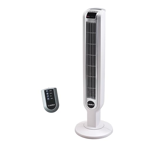 Lasko Oscillating Tower Fan with Remote Control, 3 Quiet Speeds, Timer for Bedroom, Kitchen, Office Use, White, 36' 2510