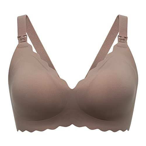Momcozy Nursing Bras for Breastfeeding, Seamless Pregnancy Maternity Bra Wireless Classic Jelly Strip Support Nursing Bra Dark Brown