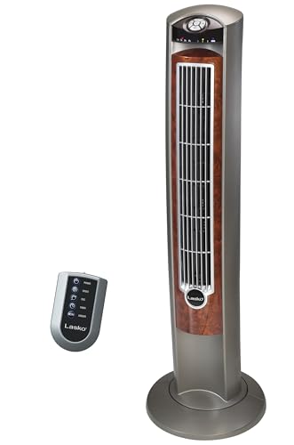 Lasko Wind Curve Oscillating Tower Fan, Fresh Air Ionizer, Timer, Remote Control, Portable Electric Fan for Indoor, Bedroom and Home Office Use, 42', Silverwood 2554
