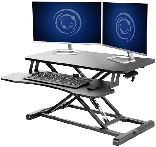 VIVO 32 inch Desk Converter, K Series, Height Adjustable Sit to Stand Riser, Dual Monitor and Laptop Workstation with Wide Keyboard Tray, Black, DESK-V000K