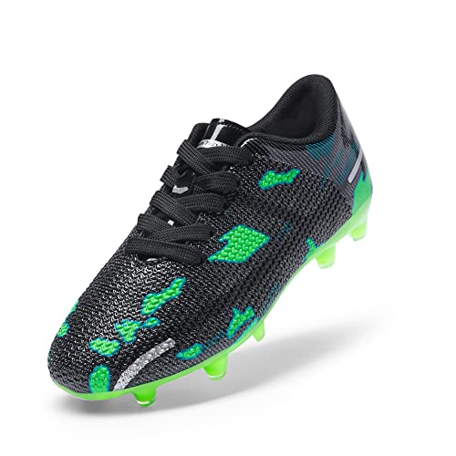 DREAM PAIRS Boys Girls Soccer Cleats Kids Football Shoes for Little/Big Kid,Size 1 Little Kid,Black/Green,SDSO2301K