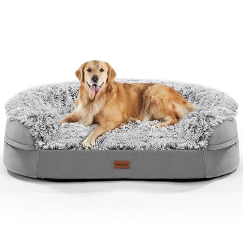 3.7 inch Thickened Orthopedic Dog Beds for Large Dogs, Supportive Dog Sofa Bed with 28D Egg-Crate Foam, Removable Washable Plush Cover, Waterproof Lining, Half-Round Design for Puppy, Senior Dog