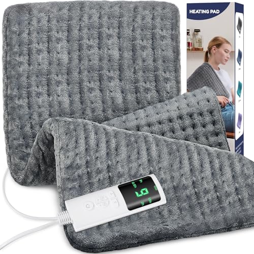 Extra Large Heating Pad for Back Pain Relief, 33'x17' Electric Heat Pad for Neck, Shoulders, Cramps, Menstrual Pain, 9 Heat Settings & 4 Auto-Off Timers, Soft Machine Wash Fabric, Gifts for Lover Gray
