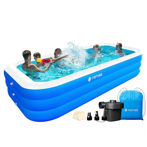 FOTING Inflatable Pool for Adults and Kids 120' X 72' X 22' with Electric Pump & Carrying Bag, Full-Sized Blow Up Pool Oversized Thickened Family Large Swimming Pool for Backyard Garden Outdoor Summer