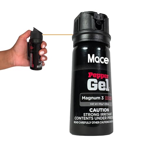 Mace Pepper Gel - Magnum 3, 1.59 oz, 20 Feet Range, No Wind Blowback, Max Strength 10% OC Formula, Long Lasting UV Dye, Flip Top Safety Cap, Self Defense Pepper Spray Gel for Women & Men - Black