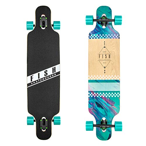 FISH SKATEBOARDS 41-Inch Downhill Longboard Skateboard Through Deck 8 Ply Canadian Maple, Complete Cruiser, Free-Style