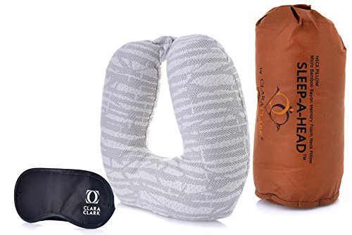 Clara Clark Best Travel Neck Pillow & Eye Shade Bundle - Memory Foam Pillow - Luxurious & Hypoallergenic - Best, Ergonomic Neck, Head & Shoulder Pain Relief Contour Pillow for Travel - Washable Cover