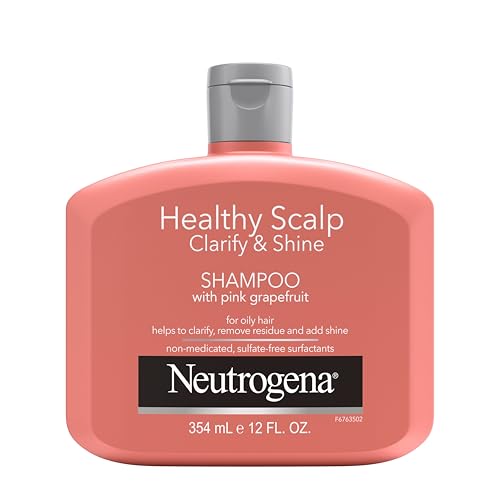 Neutrogena Exfoliating Healthy Scalp Clarifying Shampoo for Oily Hair & Scalp, Pink Grapefruit pH-Balanced Anti-Residue Formula Adds Shine, Sulfate, Paraben & Phthalate-Free, Color-Safe, 12 Fl Oz