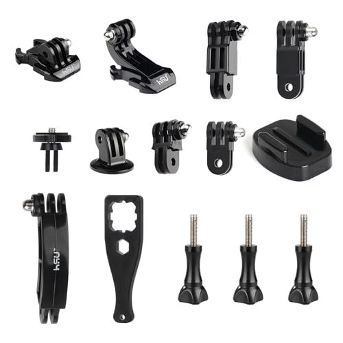 HSU Basic Adapter Grab Bag for GoPro - 13pcs Kit Including Quick Release Buckle, J-Hook Buckle, 3-Way Pivot Arms, Tripod Mount, Curved Extension Arm and Thumbscrews