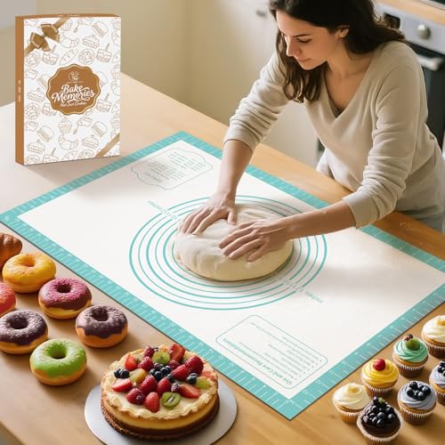 Non stick Pastry Mat, Dough Mat for Rolling, Silicone Baking Mat, Fondant/Pie Crust Mat Kitchen Counter Mat, Macarons Bread Baking Mat Baking Supplies Extra Large 28 x 20 Inch