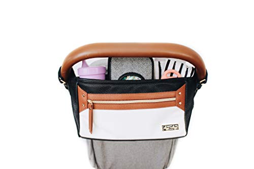 Itzy Ritzy Adjustable Stroller Caddy and Organizer Bag Featuring Front Zippered Pocket, 2 Built-In Interior Pockets & Adjustable Straps to Fit Nearly Any Stroller (Coffee and Cream)