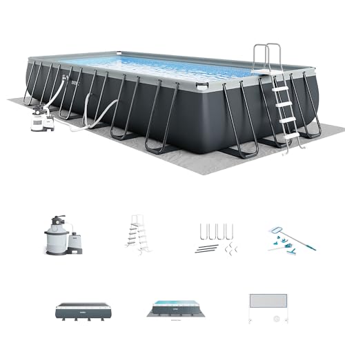 Intex 26367EH 24' x 12' x 52' Rectangular XTR Frame Swimming Pool w/ Filter Pump - Large Above Ground Backyard Rectangle Pool w/ 45-Inch Deep Water