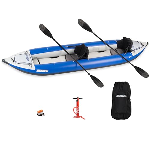 Sea Eagle 420X Explorer Inflatable Kayak- Fishing, Touring, Camping, Exploring &White Watering-Self Bailing, Removable Skeg, Drop Stitch Floor (420X Pro w/Carbon Paddle Package)