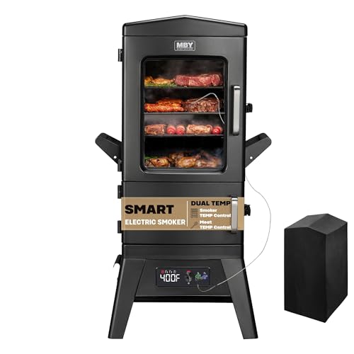 Digital Electric Smoker with Cover, LED Display Build in Meat Probe Large Capacity BBQ Smokers, 4 Racks Smoke More with 633 sq in Cooking Area