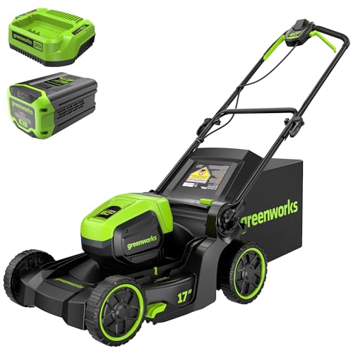 Greenworks 60V 17' Brushless Cordless Push Lawn Mower, 2-in-1 Mulching/Bagging, 4.0Ah Battery and 3A Charger(40min Runtime)