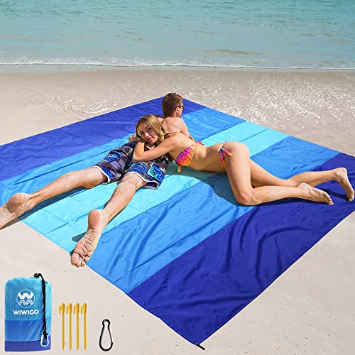 WIWIGO Beach Blanket Waterproof Sandproof Beach Mat 79' X 83'/10'x9'for 2-8 Adults Quick Drying Outdoor Picnic Mat Beach Accessories for Travel, Camping, Hiking