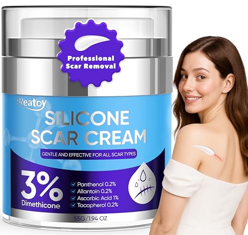 Reatoy Silicone Scar Cream for Surgical Scars, 3% Dimethicone Complex Silicone Scar Gel for Old & New Scars, C-Section, Pregnancy, Acne, Injury, Keloids, Burns, Non-Irritating Scar Removal Cream(55ML)