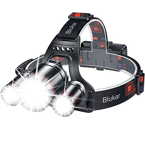 Blukar LED Headlamp, Super Bright Rechargeable Headlight Flashlight - 3 Lights 5 Modes,Zoomable,Spotlight&Floodlight Combination, IPX6 Waterproof, 20+Hrs Runtime for Running,Hiking,Camping etc.