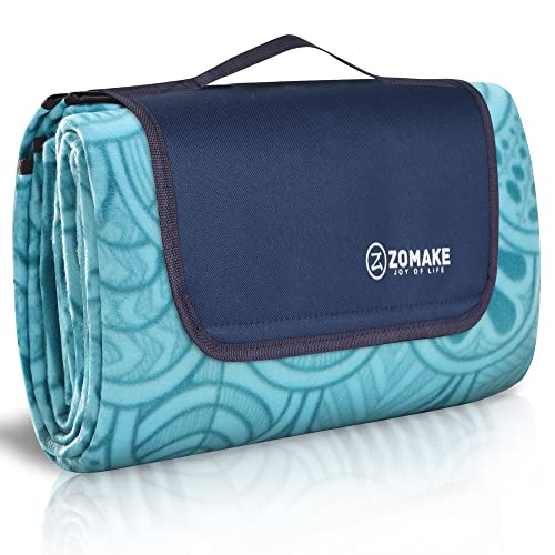 ZOMAKE Waterproof Picnic Blankets 79''x59'' - Extra Large Picnic Blanket for Outdoors - Foldable Picnic Mat with Straps - Portable Picnic Mats for Picnic Camping(Peacock Blue)