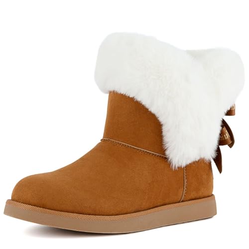 Juicy Couture Women's Slip On Winter Snow Boots Warm & Insulated Fur Lining Comfortable Fashion Booties-King 2-Cognac Micro Size 7