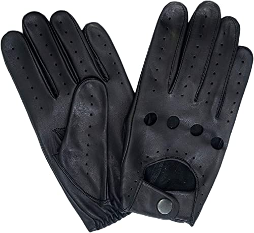 M&H Since 1978 Men's Leather Driving Gloves - Car Gloves (Black, L)