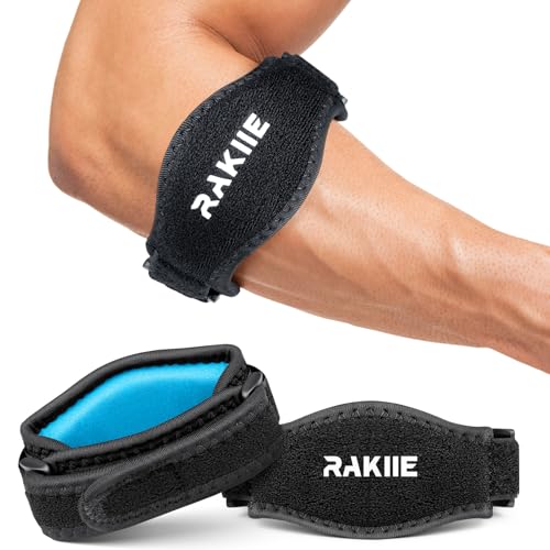 Rakiie Elbow Brace 2 Pack-Climate Pledge Friendly, Tennis Elbow Brace for Men Women, Sustainable Non-slip Tennis Elbow Strap, Adjustable Golfer Counterforce Brace, Blue