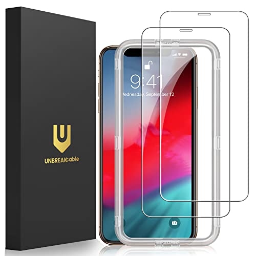 UNBREAKcable Screen Protector for iPhone X/XS/ 11 Pro, Double Shatterproof Tempered Glass [Easy Installation Frame] [99.99% HD Clear] [9H Hardness] for iPhone 5.8 inch - 2 Pack