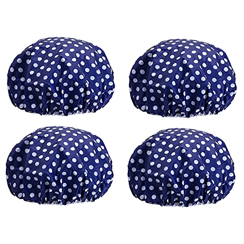 Eslite Waterproof Double Layers Shower Caps for Women,Pack of 4 (Dark Blue)