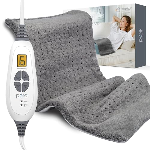 Pure Enrichment® PureRelief® XL Heating Pad - 12' x 24' Electric Heating Pad for Back Pain & Cramps, 6 Heat Settings, Soft Machine Wash Fabric, Auto-Off & Moist Heat (Charcoal Gray)