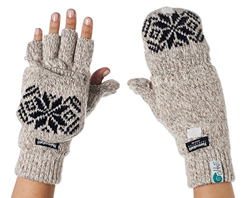 Alki'i 3M Thinsulate Thermal Insulation Fingerless Texting Gloves with Mitten Cover - Cream