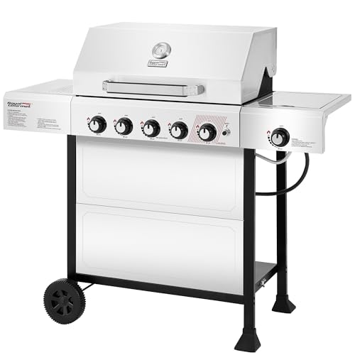 Royal Gourmet GA5401T 5 Burner Propane Gas Grill with Side Burner and Sear Burner, Stainless Steel Gas BBQ Grill with 61,000 BTUs Output for Barbecue Grilling & Backyard Cooking, Silver