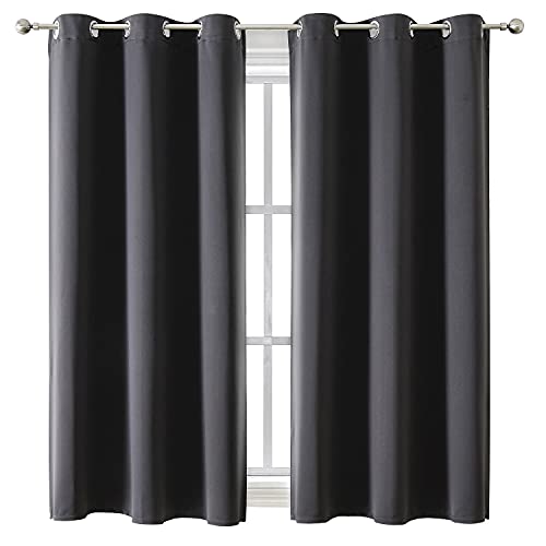 ChrisDowa Grommet Blackout Curtains for Bedroom and Living Room - 2 Panels Set Thermal Insulated Room Darkening Curtains (Dark Grey, 42 x 63 Inch)