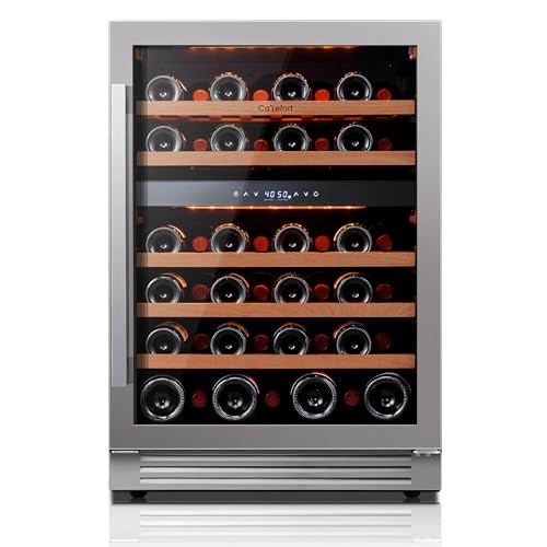 Ca'Lefort Wine Fridge & Cooler - 24 Inch 46 Bottle Wine Cooler Refrigerator, 40-65°F Dual Zone Wine Refrigerator Glass Door, 3 LED Built-in or Freestanding Fridge for Home/Bar/Kitchen (5.65 cu.ft)
