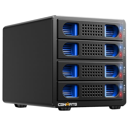 CENMATE 4 Bay Hard Drive Enclosure with Cooling Fan for 2.5/3.5' SATA HDD/SSD with USB A/C 3.0＋eSATA Cable, 3.5 Hard Drive Reader Supports 80TB Capacity(NO RAID/NAS)