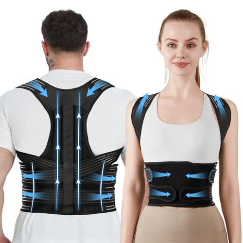 KUHJB Posture Corrector for Women and Men, Back Support Brace for Neck Shoulder & Upper and Lower Back Pain Relief, Invisible Adjustable Lightweight Posture Corrector Under Clothes(Black, Medium)