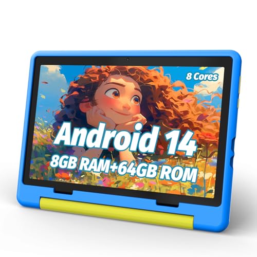 URAO Kids Tablet, Android 14 Tablet for Kids 10 inch Octa-Core with Case, 64GB 1TB TF Card Expandable for Toddler Children, Parental Control, Dual Camera, WiFi,Gift