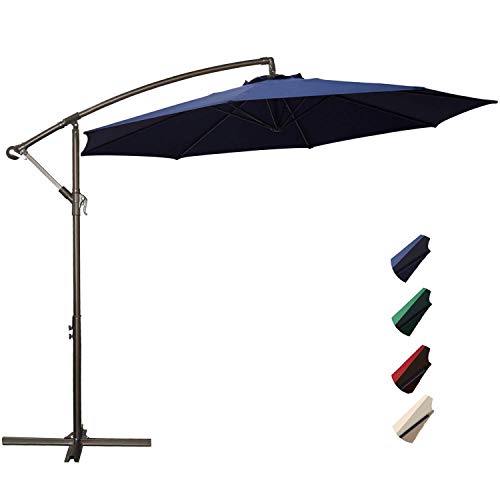 RUBEDER Offset Umbrella - 10Ft Cantilever Patio Hanging Umbrella，Outdoor Market Umbrellas with Crank Lift & Cross Base (10 Ft, Navy)