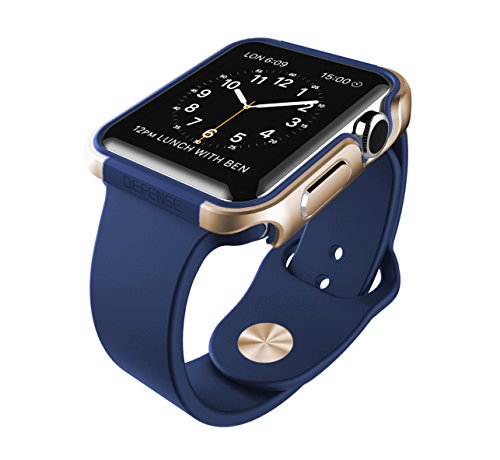 X-Doria 42mm Apple Watch Case (Defense Edge) Aluminum and TPU Bumper Frame (Gold & Midnight Blue) - Compatible with Apple Watch Series 1, Series 2 and Nike+