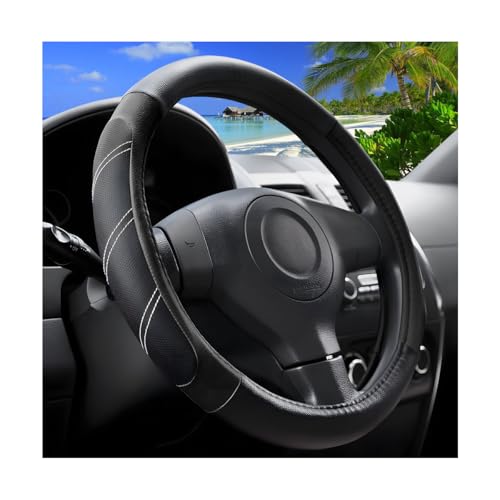 Zpana Car Steering Wheel Cover, 15 Inch Carbon Fiber Leather Non-Slip Steering Wheel Protector with Lining, Breathable Automotive Interior Accessories, Universal for SUV RV Truck (Black)